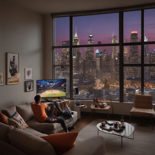 4 Key Ways NBA Broadcasts are Shaping New York's Gambling Trends A New Yorker watching an NBA game on TV actively placing a live bet on their mobile device - 4 Key Ways NBA Broadcasts are Shaping New York's Gambling Trends